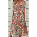 Helene – Elegantes Blumendruck V Ausschnitt Kleid mit kurzen Ärmeln und Seitentaschen
