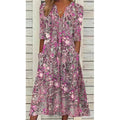 Helene – Elegantes Blumendruck V Ausschnitt Kleid mit kurzen Ärmeln und Seitentaschen