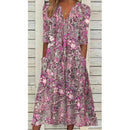 Helene – Elegantes Blumendruck V Ausschnitt Kleid mit kurzen Ärmeln und Seitentaschen
