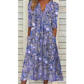 Helene – Elegantes Blumendruck V Ausschnitt Kleid mit kurzen Ärmeln und Seitentaschen