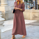Barbara - Lässiges V Ausschnitt langes Maxikleid mit langen Ärmeln