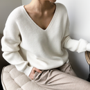 Yulia - Lässiger lockerer Pullover mit V Ausschnitt und langen Ärmeln