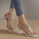 Leonie – Stilvolle transparente Sandalen mit offener Spitze und Blumenmuster und rutschfester Sohle
