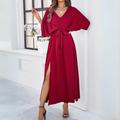 Zulema - Stylisches Kleid mit V Ausschnitt langen Ärmeln und Gürtel