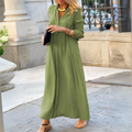Barbara - Lässiges V Ausschnitt langes Maxikleid mit langen Ärmeln