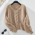 Katrin - Lässiger Strickpullover mit V Ausschnitt und Puffärmeln