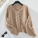 Katrin - Lässiger Strickpullover mit V Ausschnitt und Puffärmeln