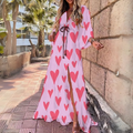 Zayla - Luxuriöses langärmeliges Boho Drucken Langes Kleid mit Gürtel