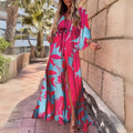 Zayla - Luxuriöses langärmeliges Boho Drucken Langes Kleid mit Gürtel