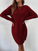 Ava - Langärmelig Rundhalsausschnitt Strickpullover Kleid Mit Gürtel