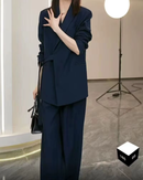 Selina – Modisches Zweiteiler Satz mit Reverskragen Blazer mit und Hose mit weitem Bein