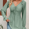 Liora – Modische Bluse mit V Ausschnitt und Kordelzug und langen Ärmeln