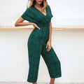 Zelinde - Lässiger V Ausschnitt Tupfenmuster Jumpsuit mit kurzen Ärmeln