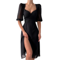 Johanna – Stilvolles Kleid mit tiefem V Ausschnitt und kurzen Ärmeln