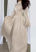Marla – Modisches Maxikleid mit plissierter Taille und langen Ärmeln