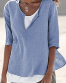 Christina - Locker sitzende Bluse mit V Ausschnitt und kurzen Ärmeln