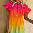 Lila – Knielanges Kleid mit Knopfleiste vorne und Rüschenärmeln