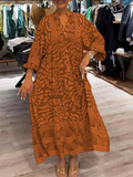 Greta – Locker sitzendes bedrucktes Button-Down-Kleid mit langen Ärmeln