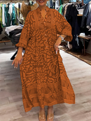 Greta – Locker sitzendes bedrucktes Button-Down-Kleid mit langen Ärmeln