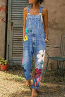 Zyana – Ärmelloser Jumpsuit mit Blumenmuster verstellbaren Trägern und Taschen