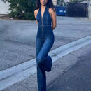 Hedda - Lässiger Jumpsuit mit V Ausschnitt Reißverschluss und hoher Taille