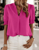 Luise - Elegantes kurzes Puffärmel Top mit V Ausschnitt für klassischen Stil