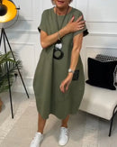 Sunniva – Stylisches Kurzarmkleid mit Rundhalsausschnitt und Taschen