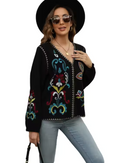 Johanna – Stylische bestickte Jacke mit V Ausschnitt und langen Ärmeln