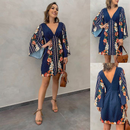 Lina – Lässiges bedrucktes Minikleid mit V Ausschnitt und langen Ärmeln