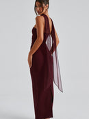Selene - Trägerloses langes Kleid mit geraffter Taille und fließendem Rock