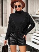 Sandra - Kuscheliger Rollkragenpullover mit langen Ärmeln und Fransenmuster