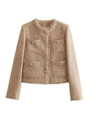 Nina - Rundhalsausschnitt Langärmelig Jacke Mit Knöpfen