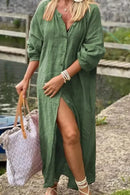 Emma - Lässiges langes Kleid mit Umlegekragen lockerer Passform und Knöpfen