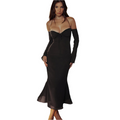 Amelie – Stylisches Schulterfrei Midikleid mit langen Ärmeln