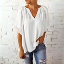 Yliana - Elegante Bluse mit V Ausschnitt und kurzen Ärmeln