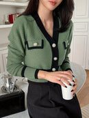 Elegante Strickjacke mit Kontrastsaum und KnÃ¶pfen fÃ¼r Damen | Amelia
