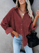 Emilia - Lässige Langarm Cordjacke mit Knöpfen und Taschen