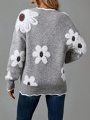 Clara - Lässiger V-Ausschnitt Pullover mit Blumenmuster und langen Ärmeln