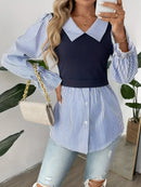 Clara – Taillierte Bluse mit gestreiften Ärmeln und Rüschenmanschetten