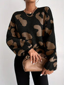 Hannah - Langärmeliger Leopardenmuster Rundhalsausschnitt Pullover