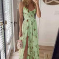 Gisela – Modisches ärmelloses bedrucktes Kleid mit Spaghettiträgern und Seitenschlitz
