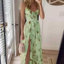 Gisela – Modisches ärmelloses bedrucktes Kleid mit Spaghettiträgern und Seitenschlitz