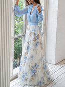 Smilla – Maxikleid mit Blumendruck tiefem V Ausschnitt und langen Ärmeln