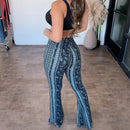 Emilia – Bequeme Schlanke Passform Flare Hosen mit hohem Gummizug und Aufdruck