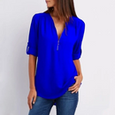 Mila – Lässige V Ausschnitt Bluse mit Reißverschluss Detail und verstellbaren Halbärmeln