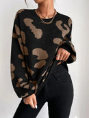 Hannah - Langärmeliger Leopardenmuster Rundhalsausschnitt Pullover