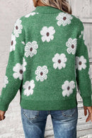 Gisela - Langärmelig Blümchenmuster Halb Reißverschluss Pullover