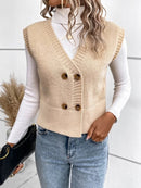 Larissa - Bequeme ärmellose Strickjacke mit V Ausschnitt und Knöpfen