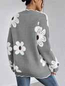 Clara - Lässiger V-Ausschnitt Pullover mit Blumenmuster und langen Ärmeln