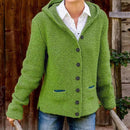 Caroline - Langärmelige Kapuze Gestrickt Jacke Mit Knöpfen